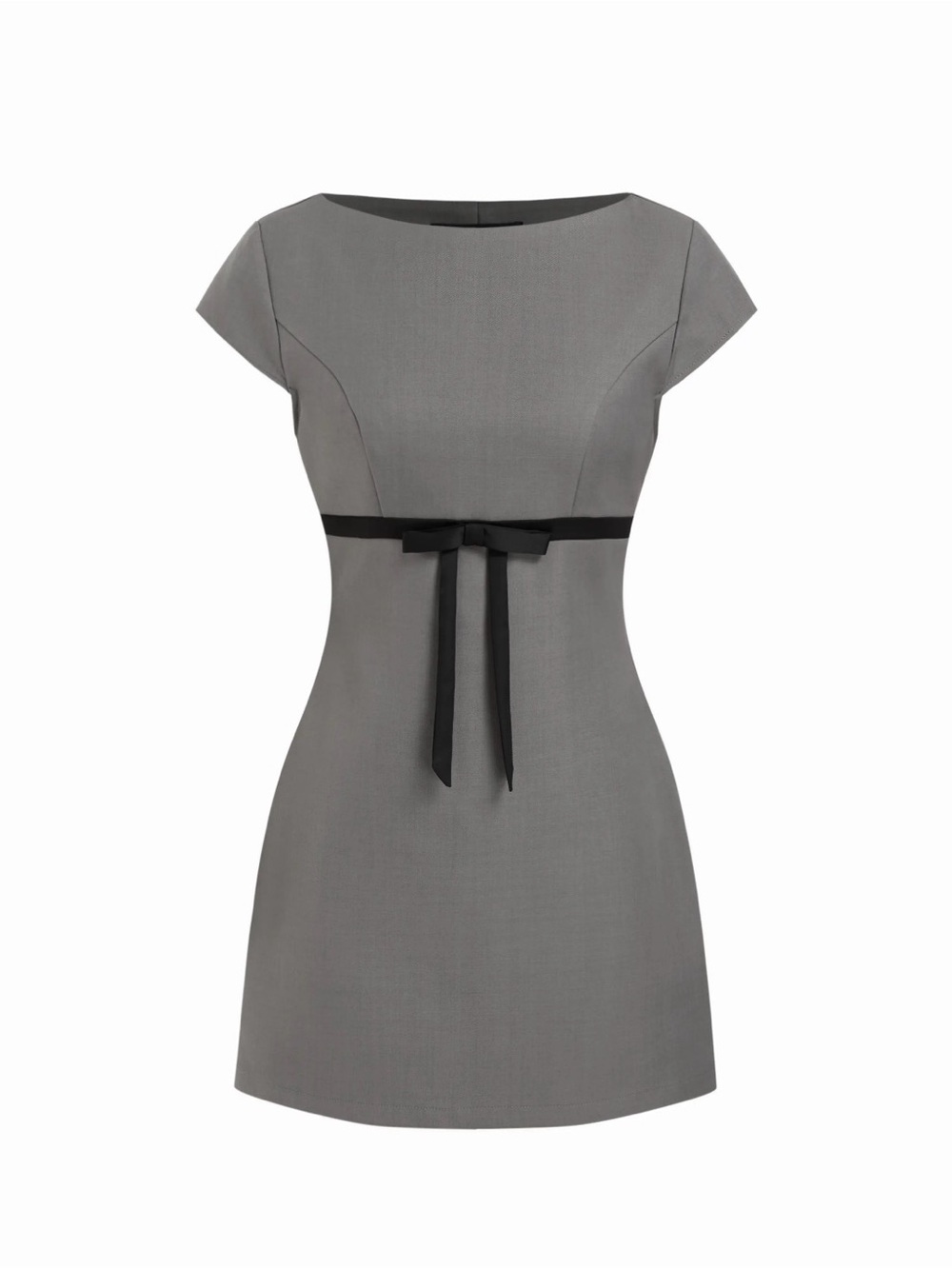 Cider Grey Boat Neck Bowknot Mini Dress